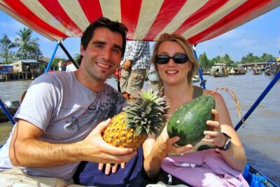 Mekong Delta Tour Full Day Cai Be-Vinh Long - Food is the main event: lunch set menu, bánh xèo, coconut juice, and fruits